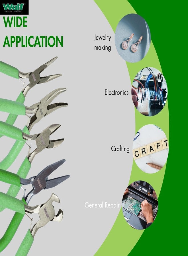 WULF 5 Pcs Pliers Set | Precision Hand Tools for Handcrafts, Model & Jewelry Making | Mini Pliers Kit with Comfort Grip Handles | Ideal for Cutting, Bending, Shaping & DIY Craft Projects - Image 5